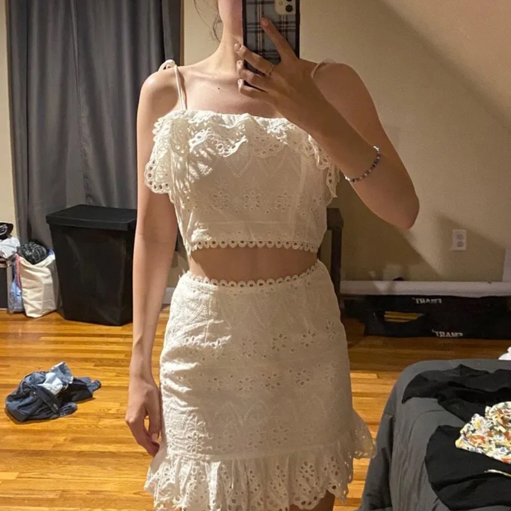 White Eyelet Lace Two-Piece Set